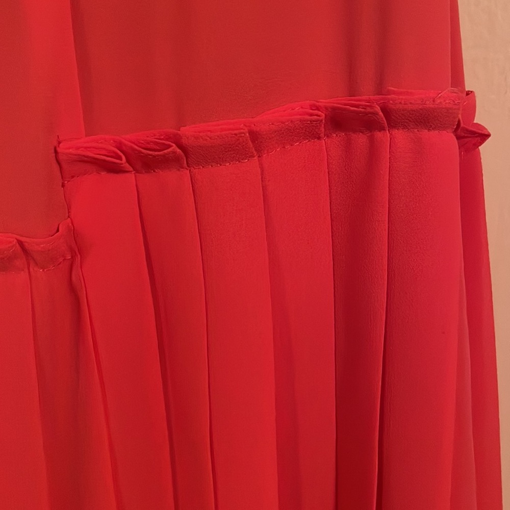 BCBGMaxAzria Coral Pleated Fit-and-Flare Dress with Gold Trim - Picture 4 of 5